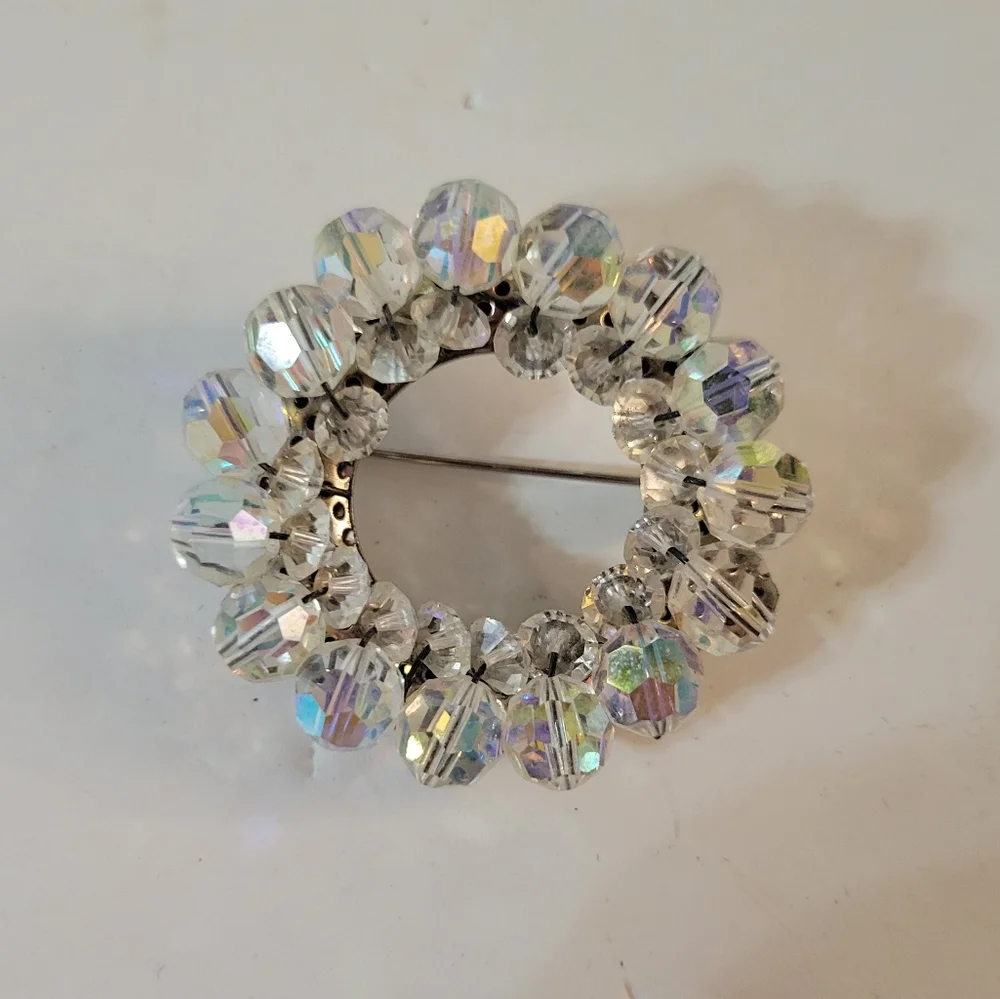 Vintage Brooch Crystals Circle Wreath Shape